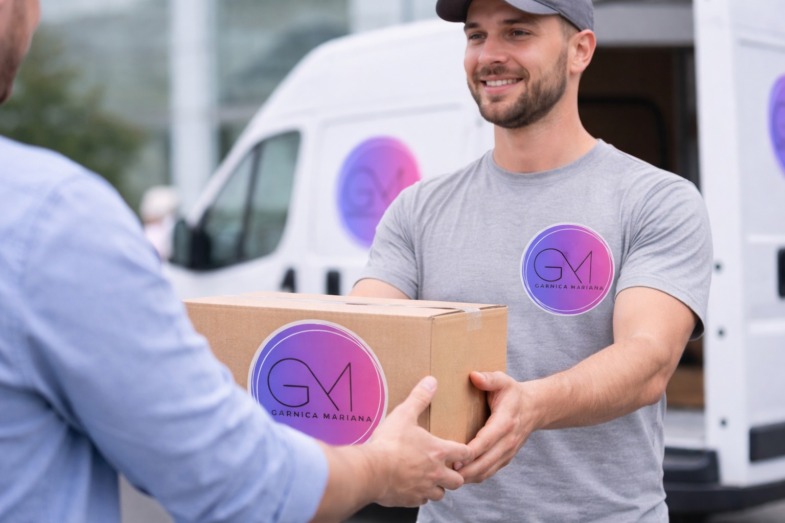 Entrega de paquete por parte del equipo de GM Logística